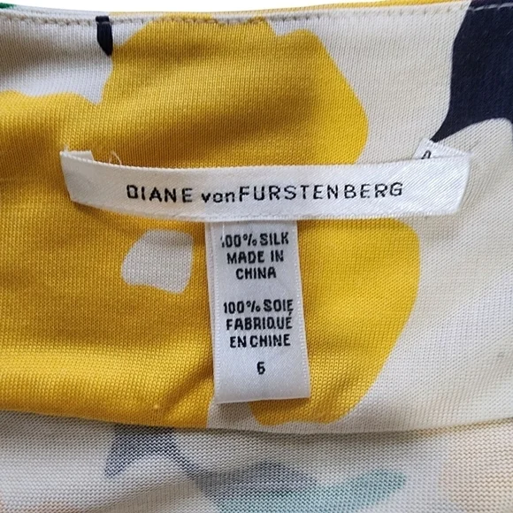 Diane Von Furstenberg Floral Wrap Dress in Yellow and Navy - 6 - Picture 6 of 7
